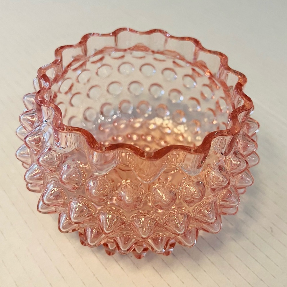 Pink Depression Glass Hobnail Bowl Candy Dish Trinket approx 7”x3.5” Vintage